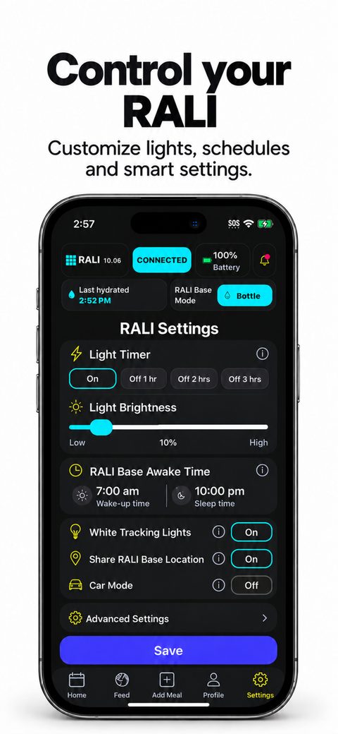 Settings: lights, schedules and smart settings